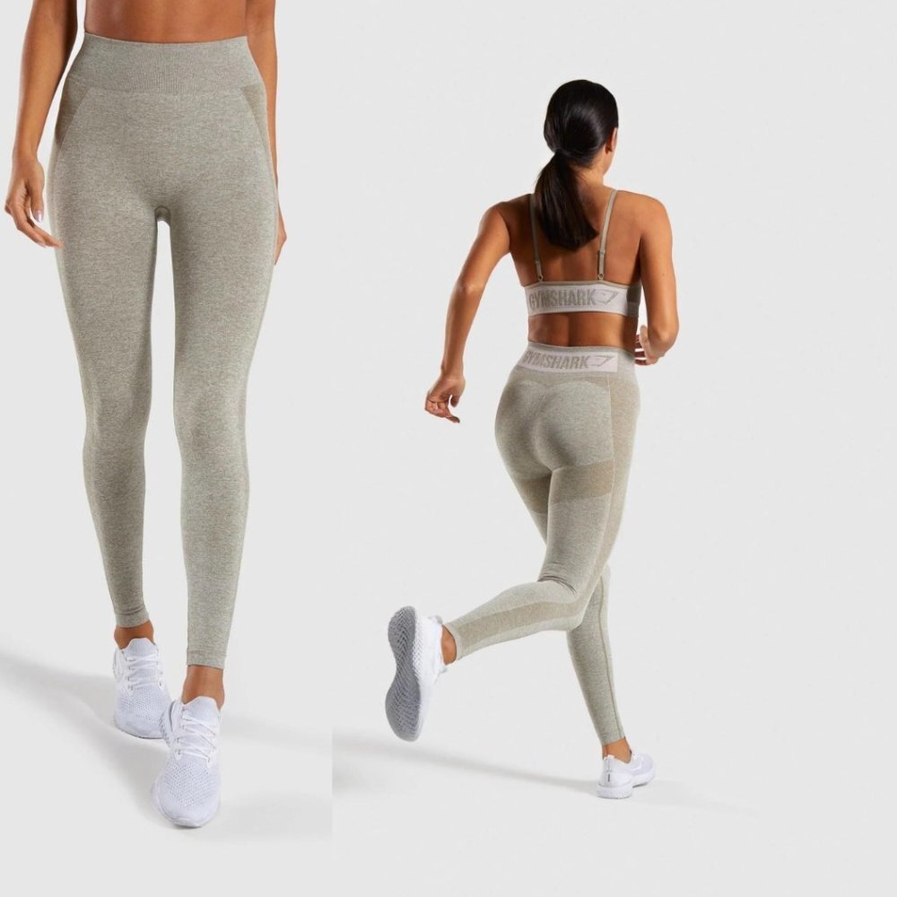 Gymshark Flex High Waisted Leggings - Washed Khaki Marl/Blush Nude Size XS